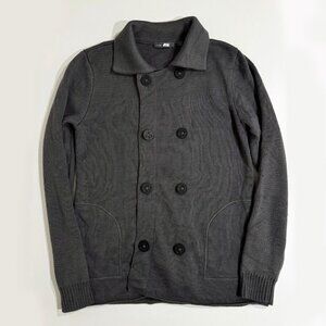 Vince Mens Wool Collared Long Sleeve Cardigan Charcoal Grey Size L